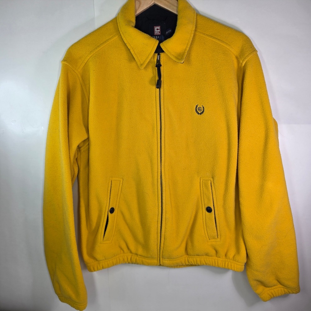 Vintage Chaps Ralph Lauren Fleece Jacket Yellow Full Zip Harrington Small Crest